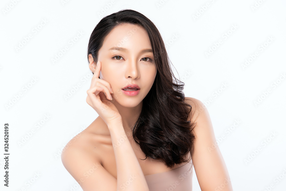 Portrait beautiful young asian woman clean fresh bare skin concept. Asian girl beauty face skincare and health wellness, Facial treatment, Perfect skin, Natural makeup, on white background,two Portrait beautiful young asian woman clean fresh bare skin concept. Asian girl beauty face skincare and health wellness, Facial treatment, Perfect skin, Natural makeup, on white background,two