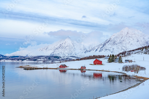 icy winter landscape in the Lyngen Alps, Finnmark in northern Norway north of the polar circle photo