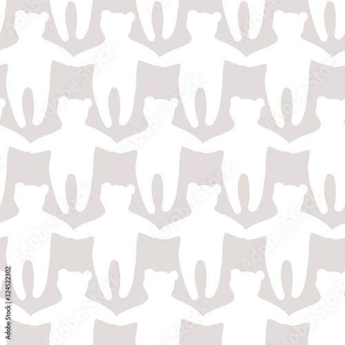 Chains of papercut bear silhouettes seamless vector pattern. Simple surface print design in white and grey.