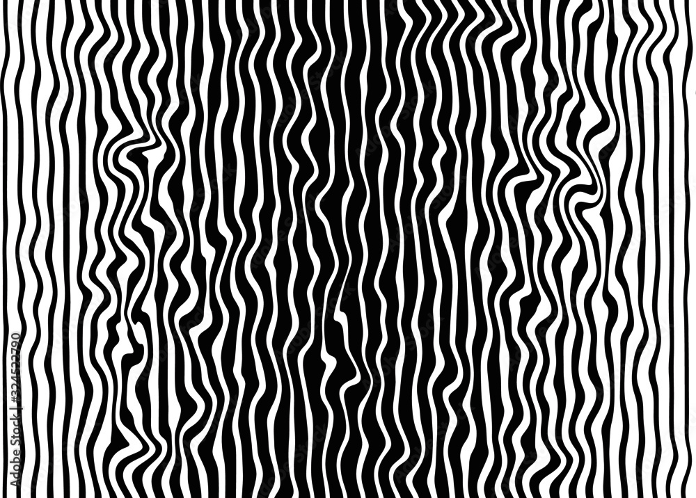 Black and white pattern of wavy lines. Modern vector background