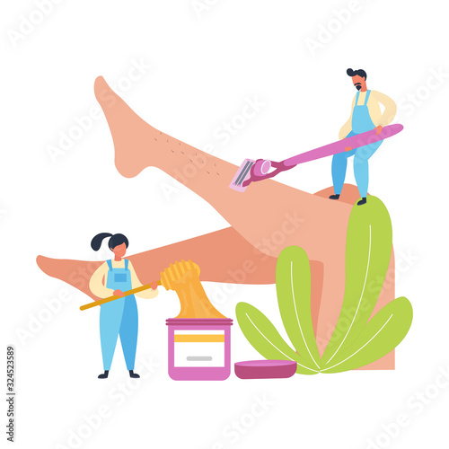 Epilation, photoepilation, depilation. Removed  hair from hairy legs with laser hair removal, Shaver. Vector illustration can use for landing page, web, mobile app, banner, poster, flyer