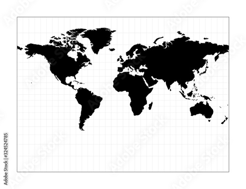 World map with latitude lines. Miller cylindrical projection. Plain world geographical map with graticule lines. Vector illustration.