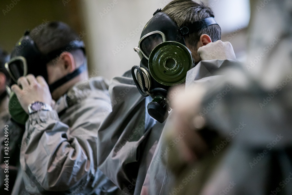 Man with protective mask and protective clothes, coronavirus protection