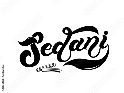 Sedani. The name of the type of pasta in Italian. Hand drawn lettering. Vector illustration. Illustration is great for restaurant or cafe menu design.