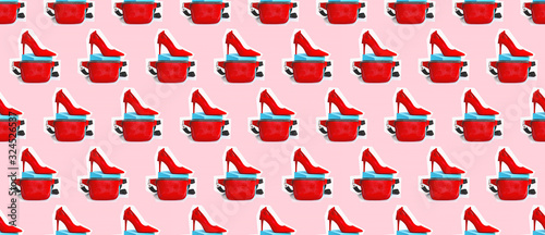 Seamless pattern.  Fashion red clutch and Lady shoes. Use for t-shirt  greeting cards  wrapping paper  posters  fabric print.