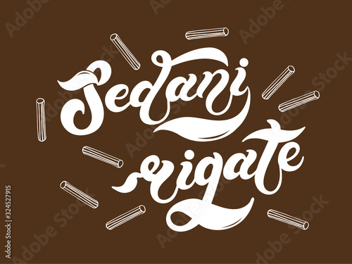 Sedani rigate. The name of the type of pasta in Italian. Hand drawn lettering. Vector illustration. Illustration is great for restaurant or cafe menu design.