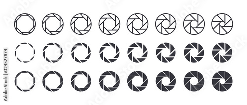 Camera aperture icon set. Camera shutter.