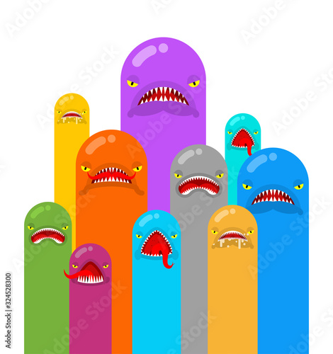 Angry worm set. Evil worms isolated. vector illustration