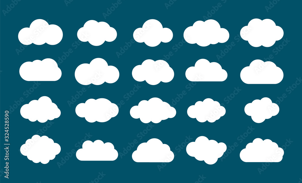 Fototapeta Flat icons cloud. Different clouds on the dark background. Vector illustration