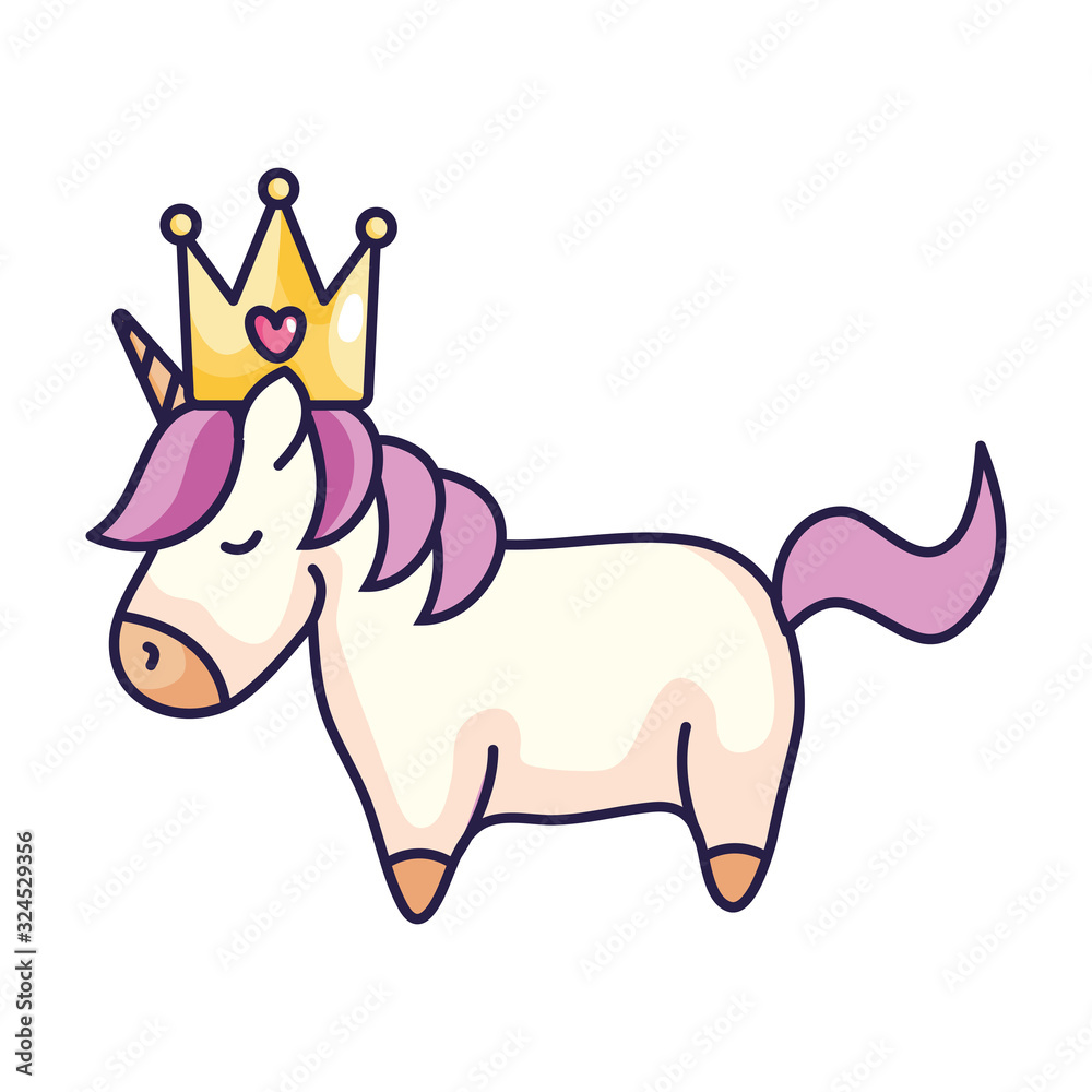 cute unicorn with crown isolated icon vector illustration design