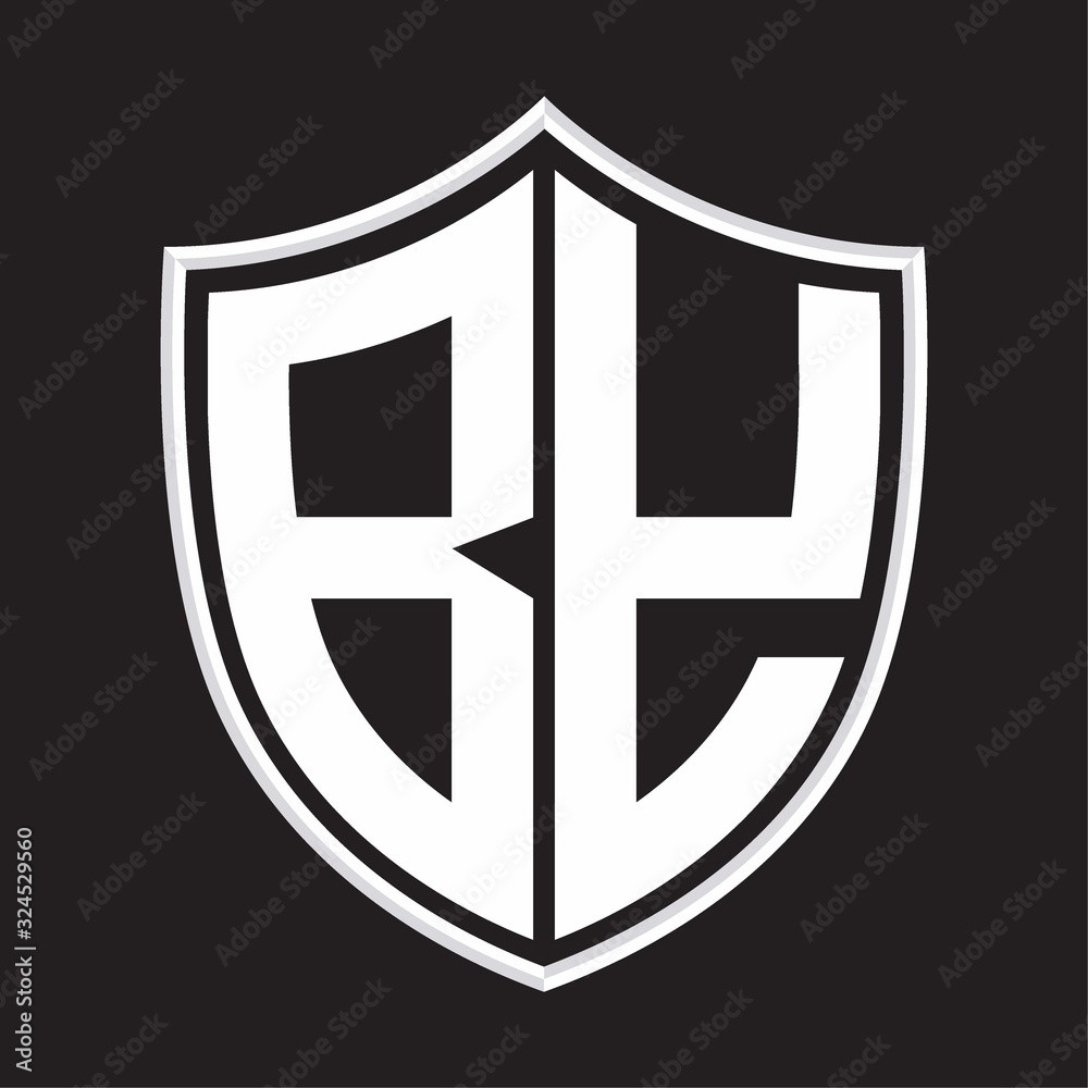 BY Logo monogram with shield shape isolated on outline design template BY Logo monogram with shield shape isolated on outline design template