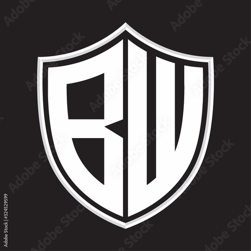 BW Logo monogram with shield shape isolated on outline design template