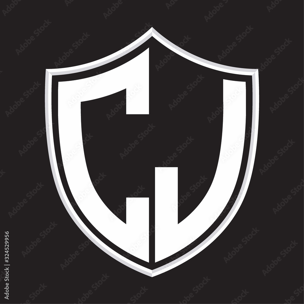 CJ Logo monogram with shield shape isolated on outline design template CJ Logo monogram with shield shape isolated on outline design template