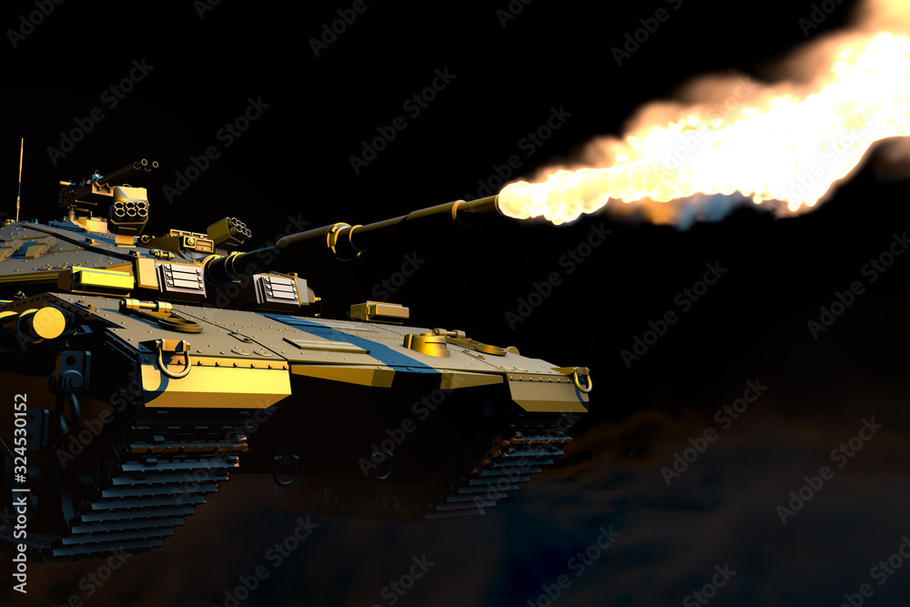 Grey heavy tank with fictive design fighting on dark smoke background, isolated very high resolution heavy armor concept - military 3D Illustration Grey heavy tank with fictive design fighting on dark smoke background, isolated very high resolution heavy armor concept - military 3D Illustration