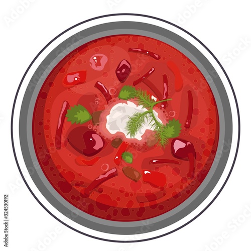 Traditional Russian Ukrainian borscht. Traditional Russian Ukraine cuisine.