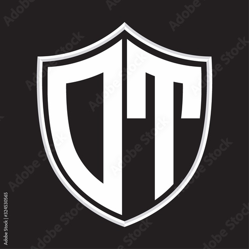 DT Logo monogram with shield shape isolated on outline design template