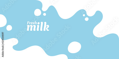Modern poster fresh milk with splashes on a light blue background. Vector illustration