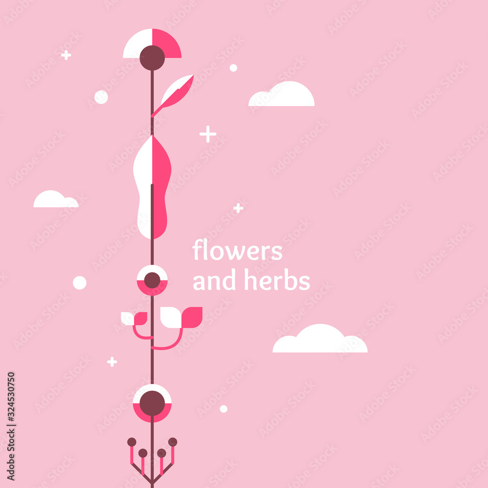 Vegetation background. Elements for design poster. Composition of flowers and plants. Vegetation background. Elements for design poster. Composition of flowers and plants.