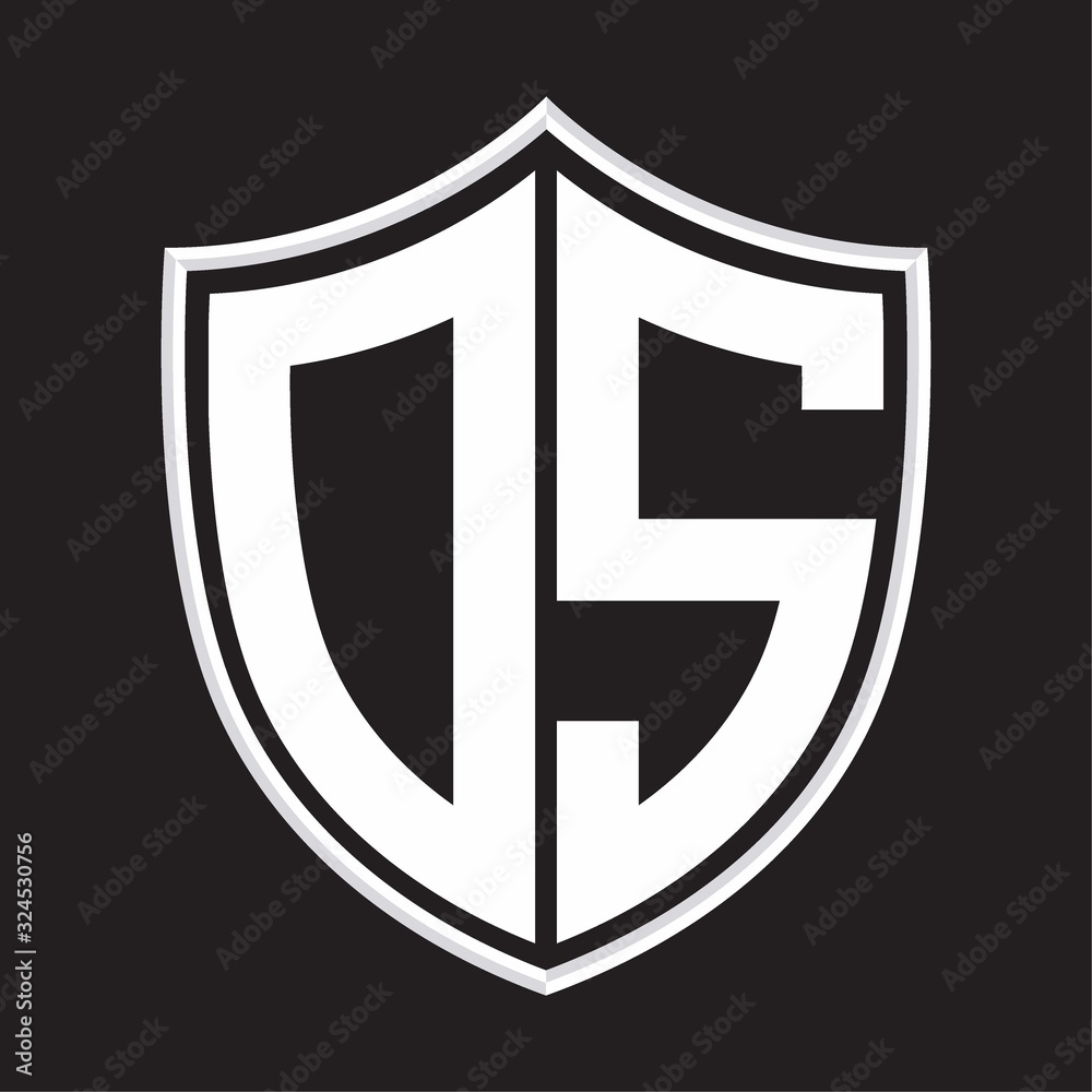DS Logo monogram with shield shape isolated on outline design template DS Logo monogram with shield shape isolated on outline design template