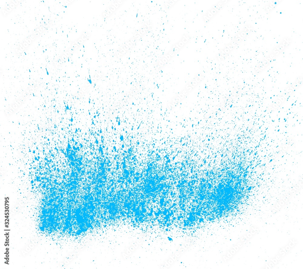Farbspritzer mit blauer Farbe auf weißem Papier Farbspritzer mit blauer Farbe auf weißem Papier