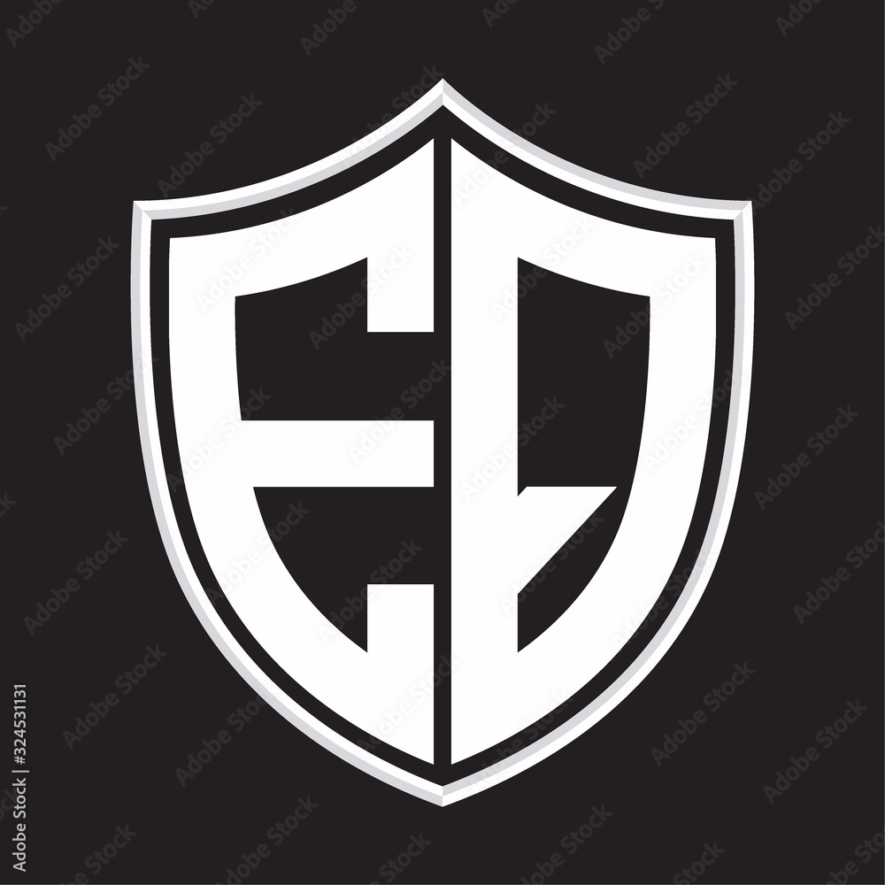 EQ Logo monogram with shield shape isolated on outline design template EQ Logo monogram with shield shape isolated on outline design template