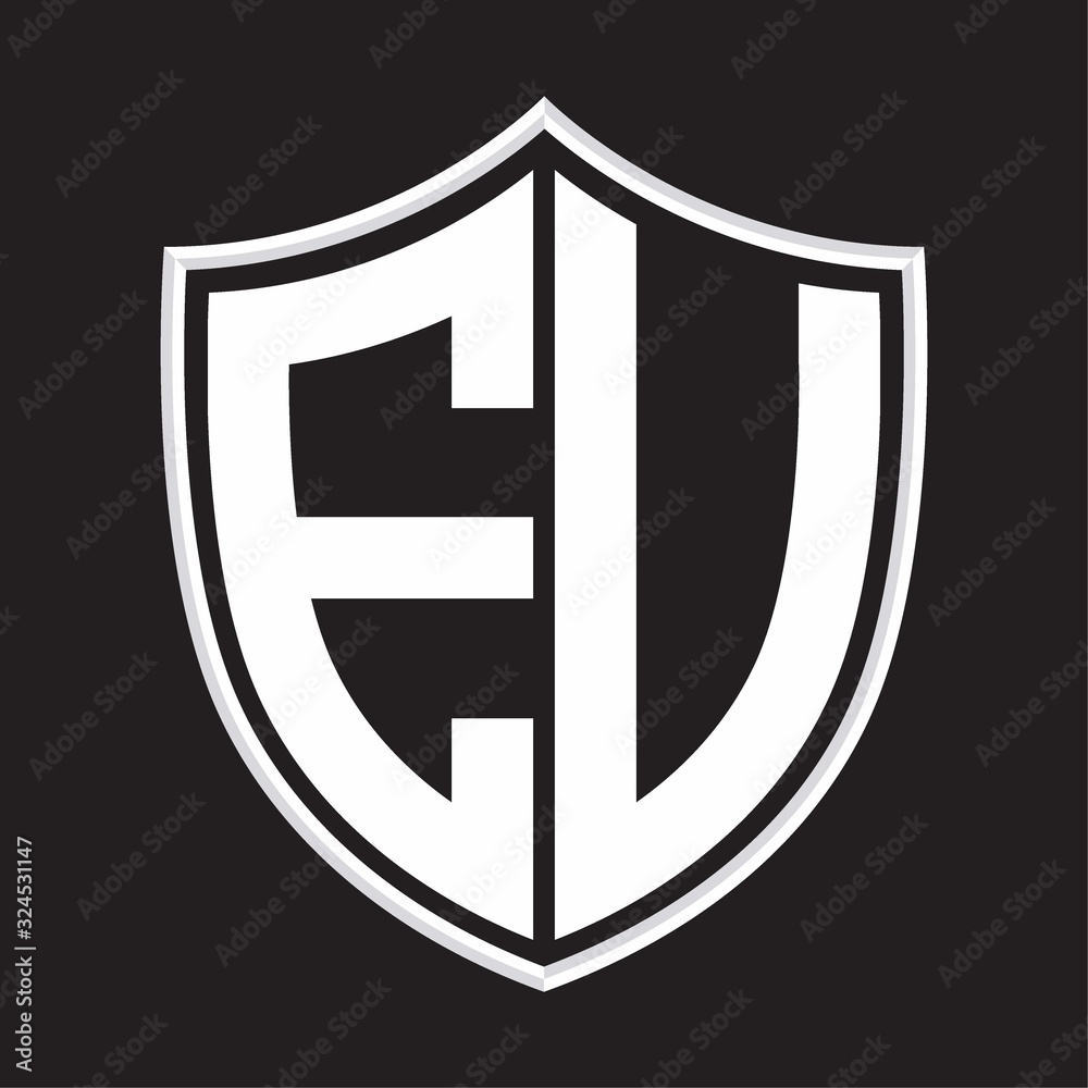 EV Logo monogram with shield shape isolated on outline design template EV Logo monogram with shield shape isolated on outline design template