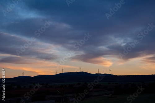 sunset at the wind farm