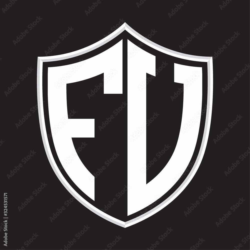 FU Logo monogram with shield shape isolated on outline design template FU Logo monogram with shield shape isolated on outline design template