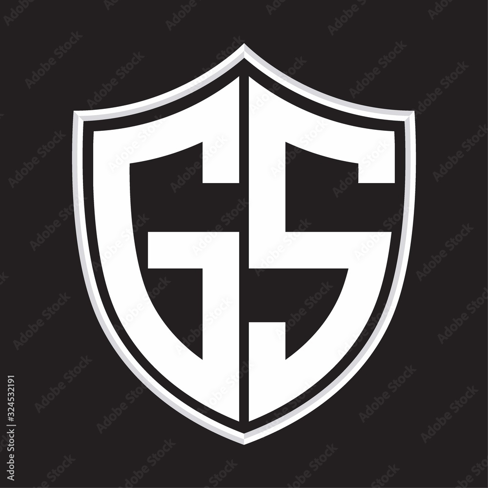 GS Logo monogram with shield shape isolated on outline design template GS Logo monogram with shield shape isolated on outline design template
