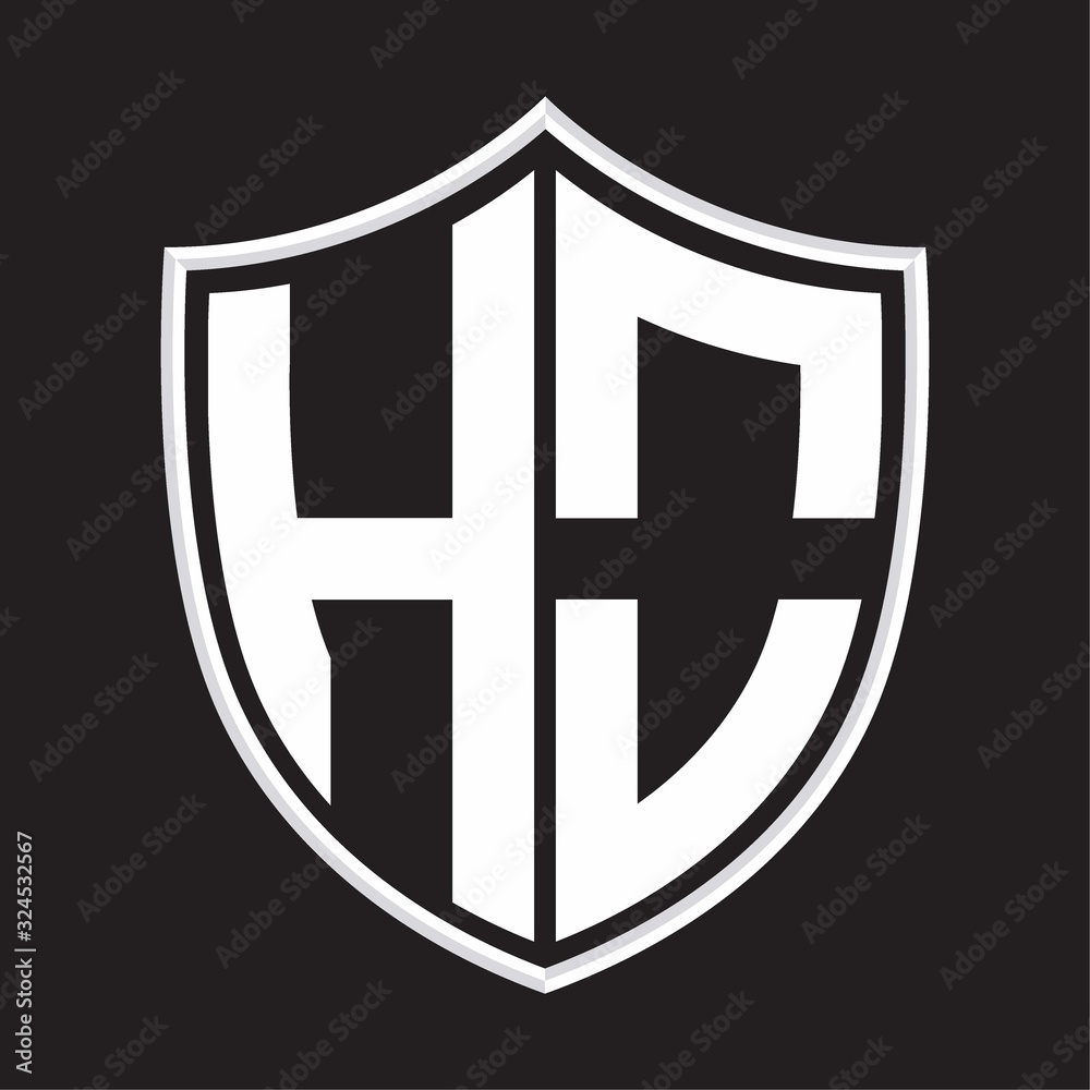HO Logo monogram with shield shape isolated on outline design template HO Logo monogram with shield shape isolated on outline design template