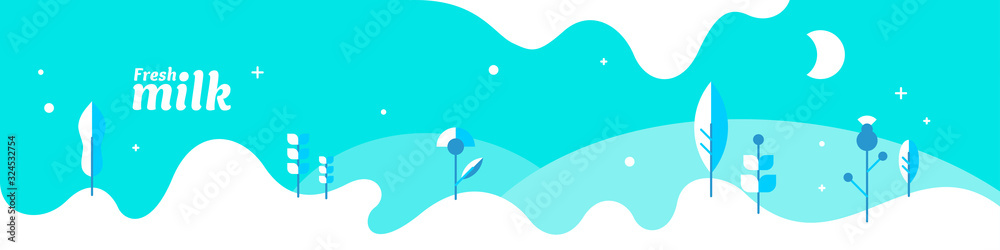 Naklejka premium Modern poster fresh milk with splashes on a light blue background. Vector illustration