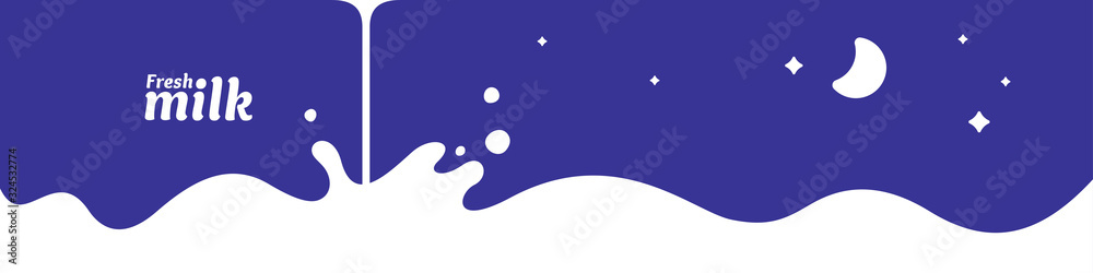 Modern poster fresh milk with splashes on a blue background. Vector illustration - obrazy, fototapety, plakaty 