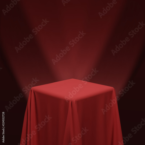 Red fabric covering a cube or a table vector illustration