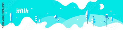 Modern poster fresh milk with splashes on a light blue background. Vector illustration