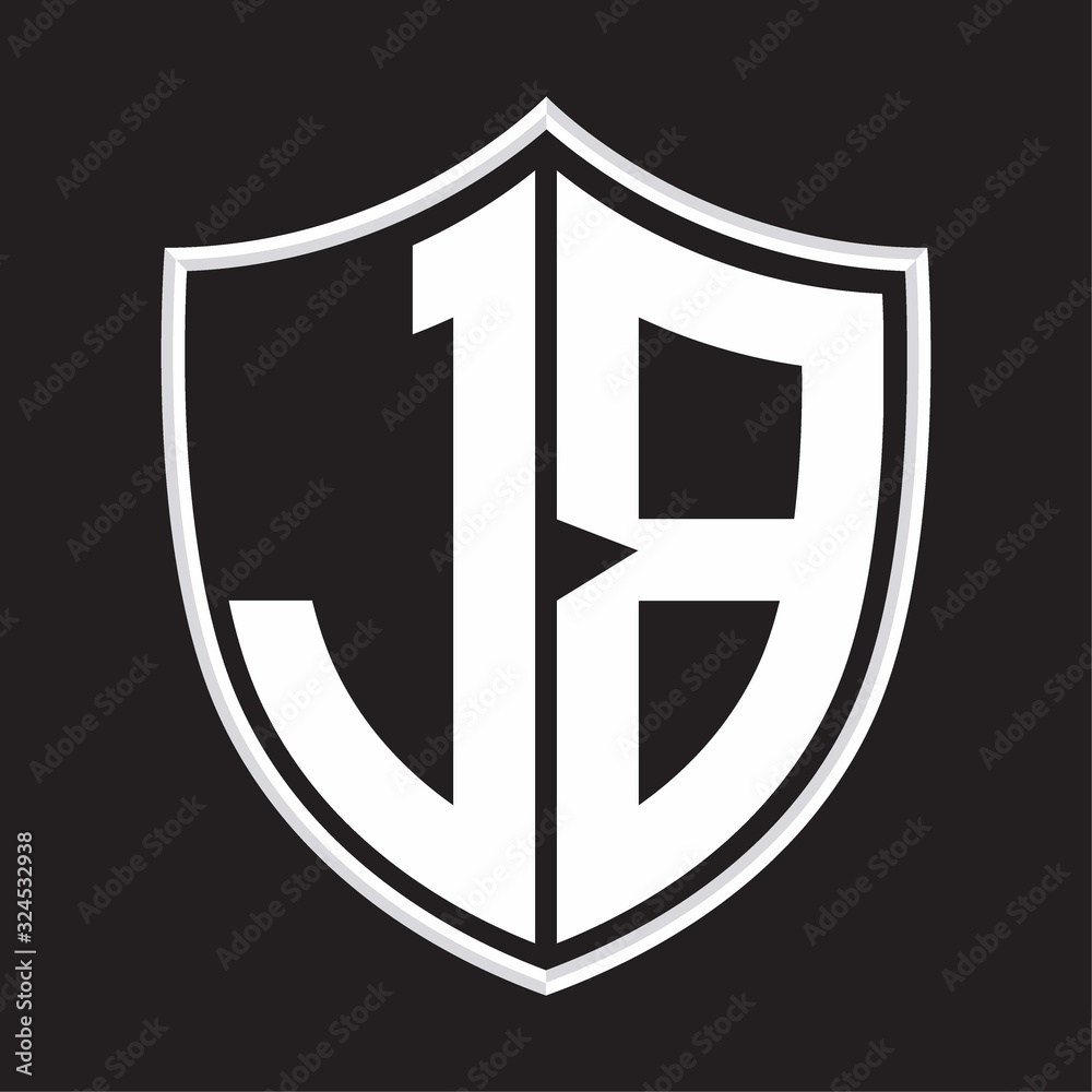 JB Logo monogram with shield shape isolated on outline design template JB Logo monogram with shield shape isolated on outline design template