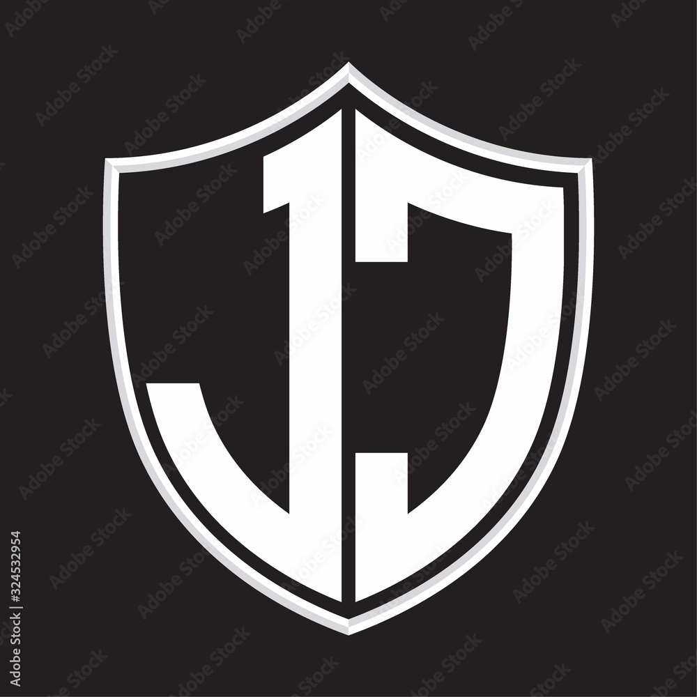JC Logo monogram with shield shape isolated on outline design template JC Logo monogram with shield shape isolated on outline design template