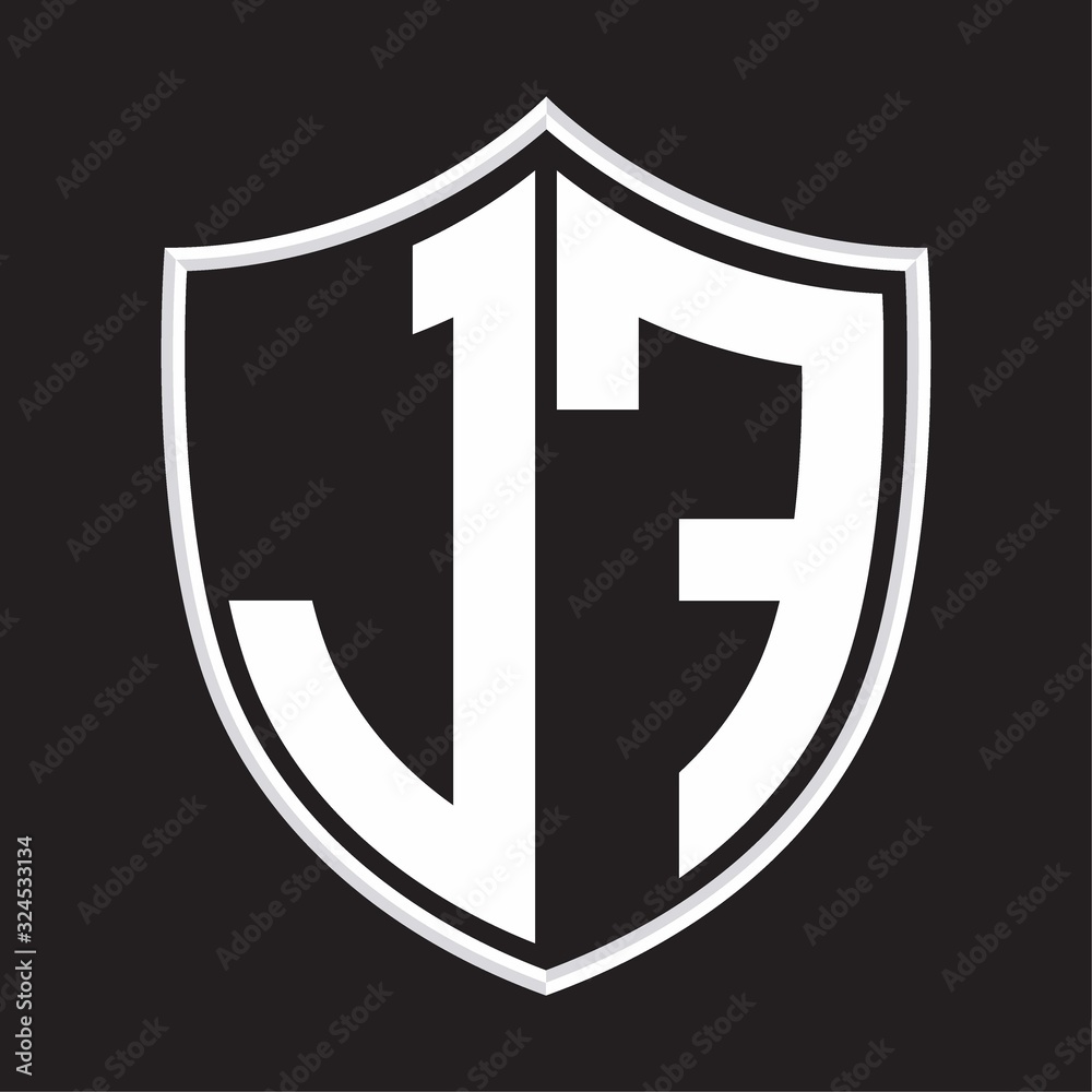 JF Logo monogram with shield shape isolated on outline design template JF Logo monogram with shield shape isolated on outline design template