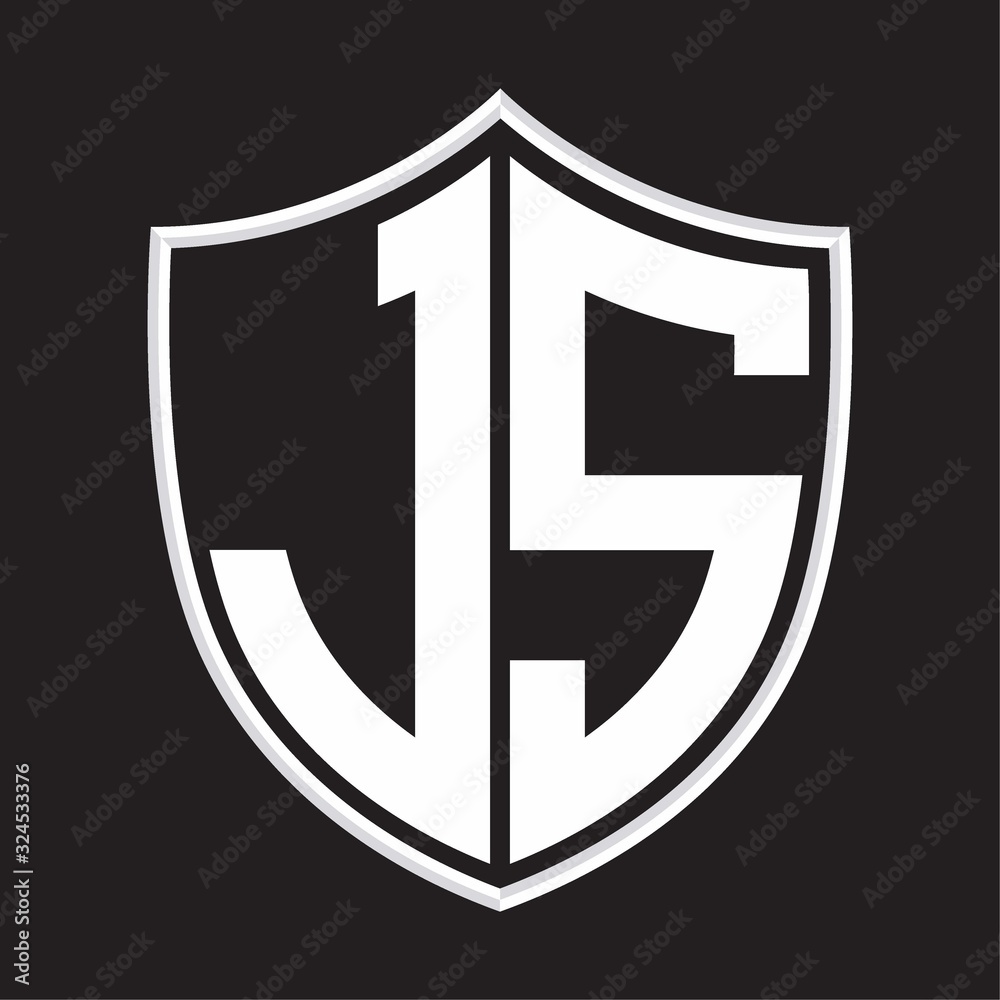 JS Logo monogram with shield shape isolated on outline design template JS Logo monogram with shield shape isolated on outline design template