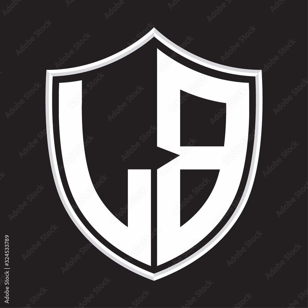 LB Logo monogram with shield shape isolated on outline design template LB Logo monogram with shield shape isolated on outline design template