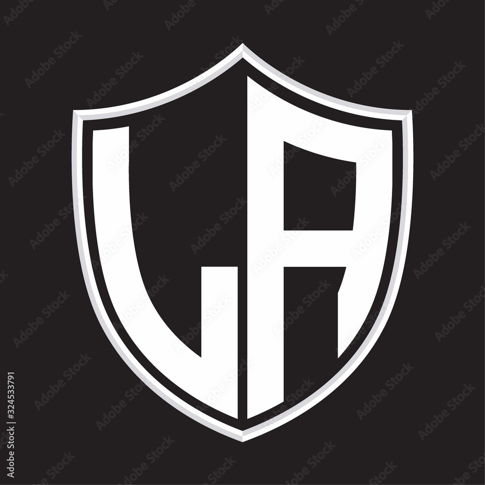 LA Logo monogram with shield shape isolated on outline design template LA Logo monogram with shield shape isolated on outline design template