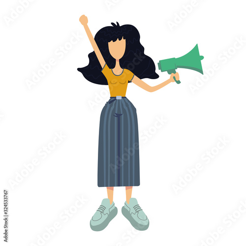 Zero waste flat cartoon vector illustration. Woman with bullhorn. Environmental activist. Feminist. Ready to use 2d character template for commercial, printing design. Isolated comic hero