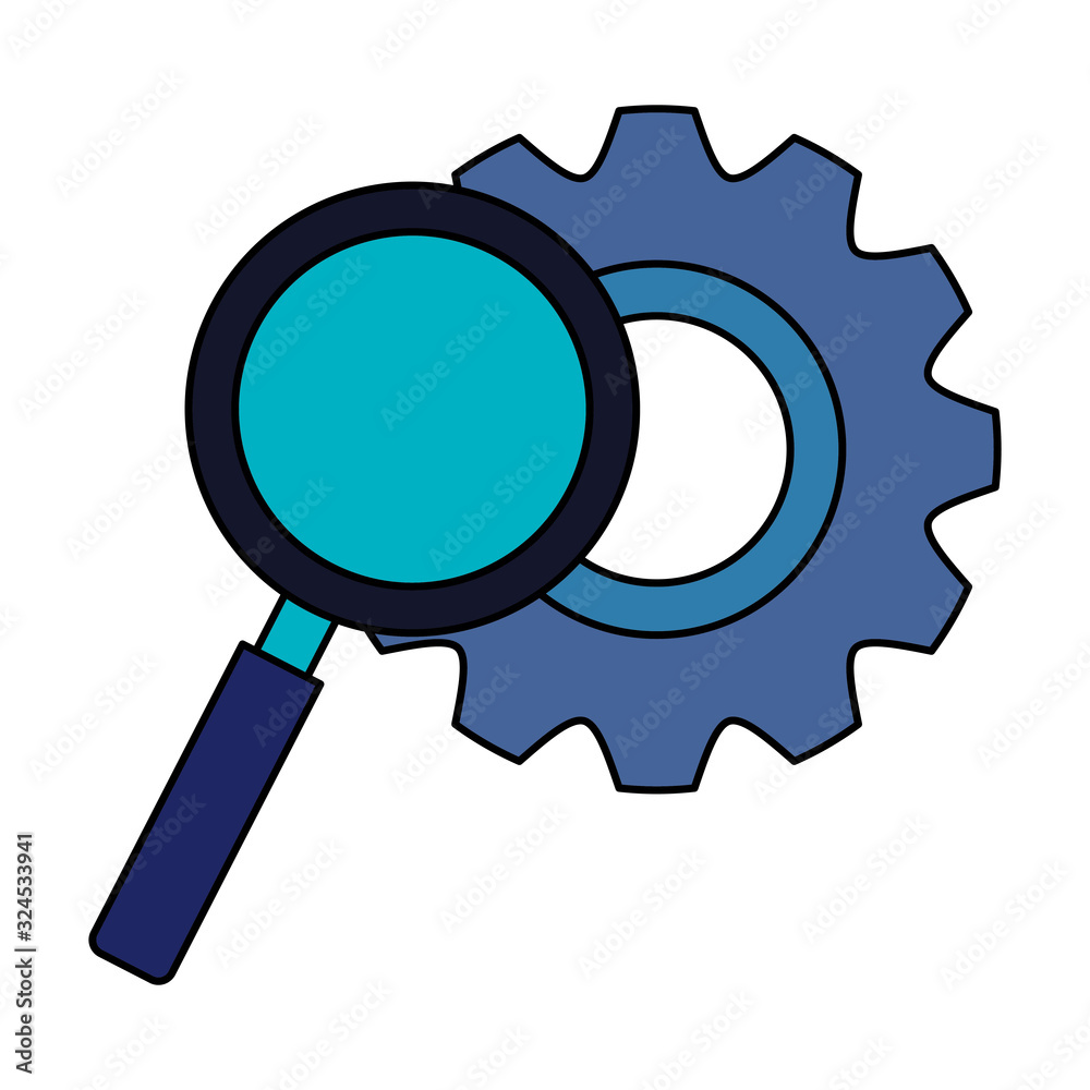 gear pinion with magnifying glass vector illustration design gear pinion with magnifying glass vector illustration design