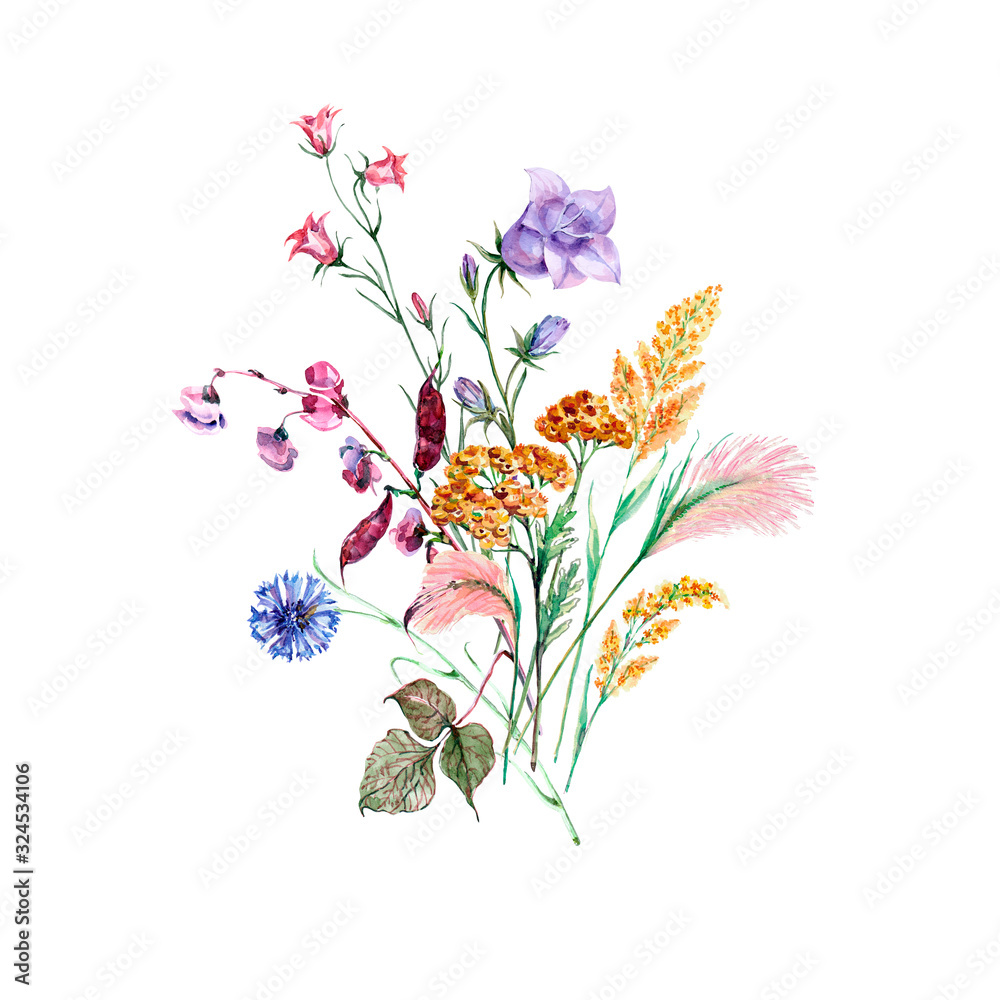 Watercolor bouquet of wild flowers. Watercolor bouquet of wild flowers.