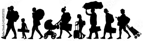 Crowd people migration. Silhouette vector illustration