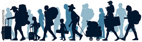 Moving people. Crowd human emigration. Silhouette vector illustration photo