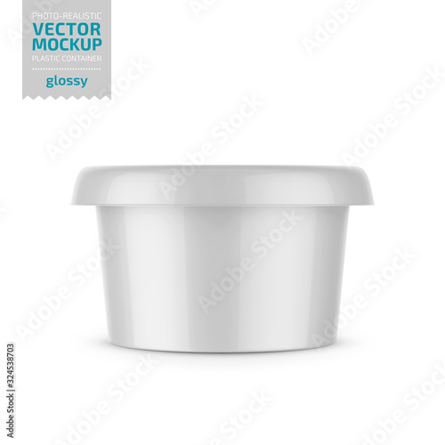 White glossy plastic container vector mockup.
