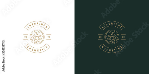 Lion head line symbol vector logo emblem design template illustration simple minimal linear style