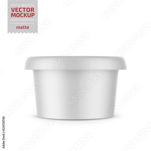 White matte plastic container vector mockup.