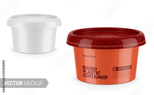 White glossy plastic container vector mockup.