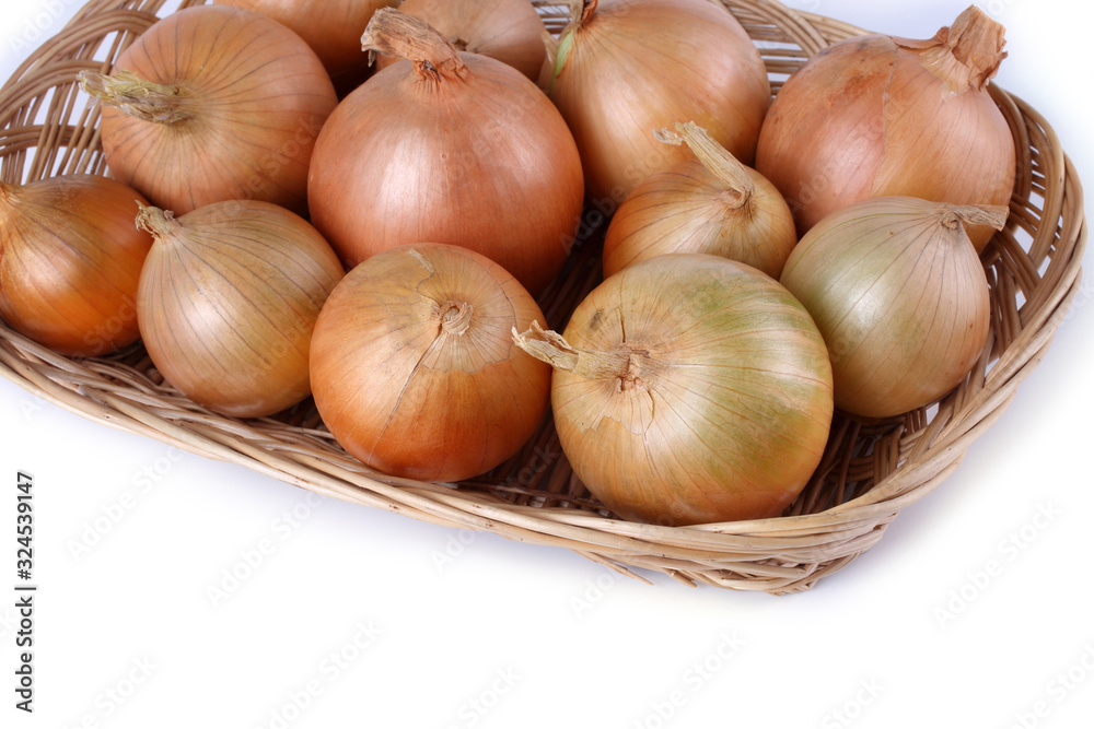 Onions on wicker tray
